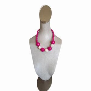 Chunky Hot Pink Floral Acrylic Statement Necklace Bubblegum Retro Flair